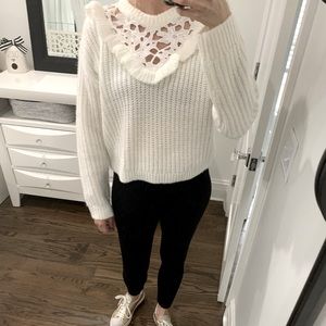 Miss Selfridge Lace Inset Sweater cream NWT